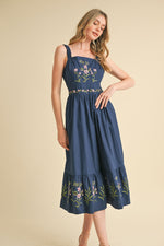 Navy Embroidered Midi Dress