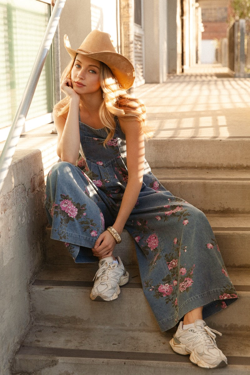 Floral Denim Wide Leg Jumpsuit – Modern Millie