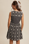 Black and White Gingham and Floral Mini Dress