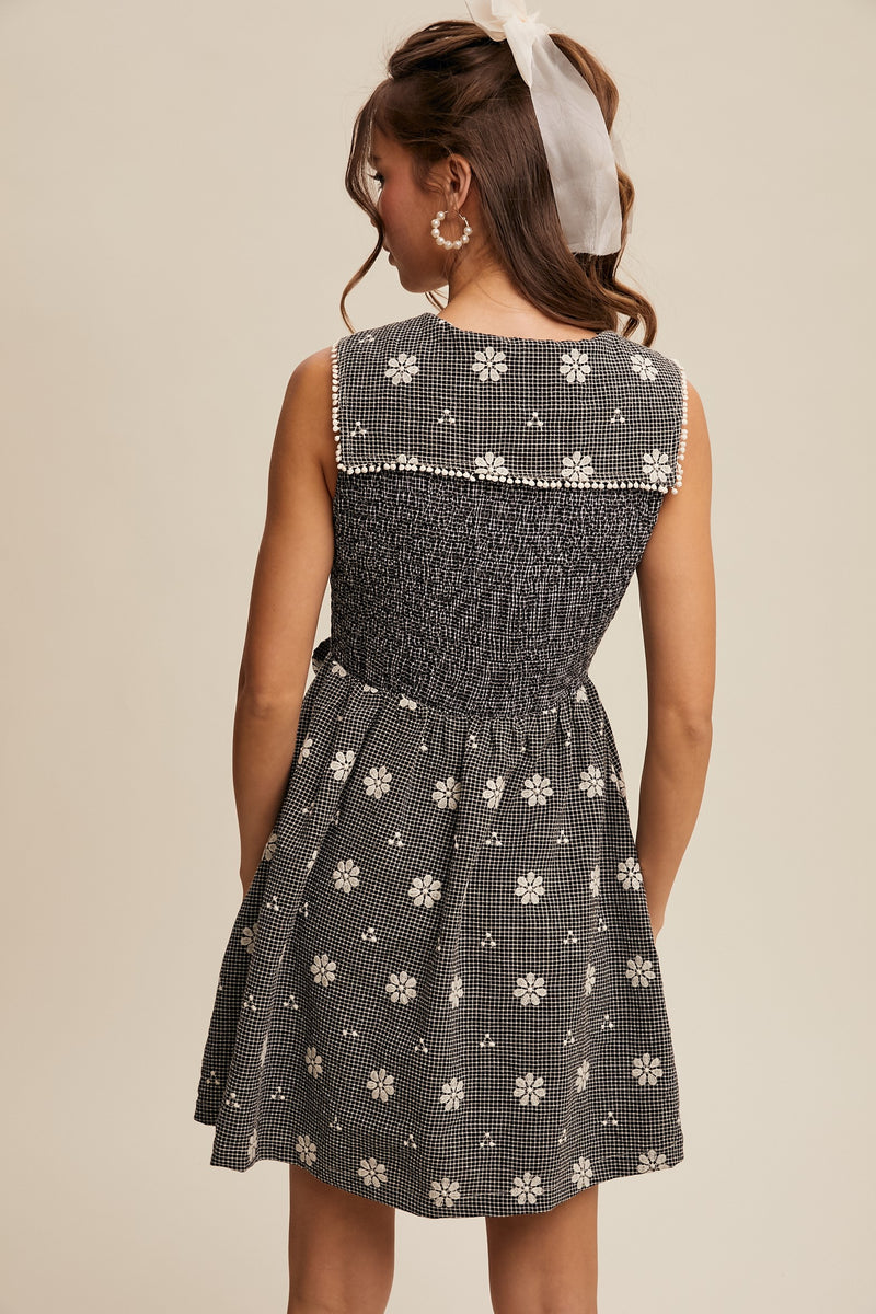 Black and White Gingham and Floral Mini Dress