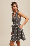 Black and White Gingham and Floral Mini Dress