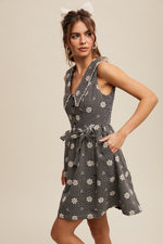 Black and White Gingham and Floral Mini Dress