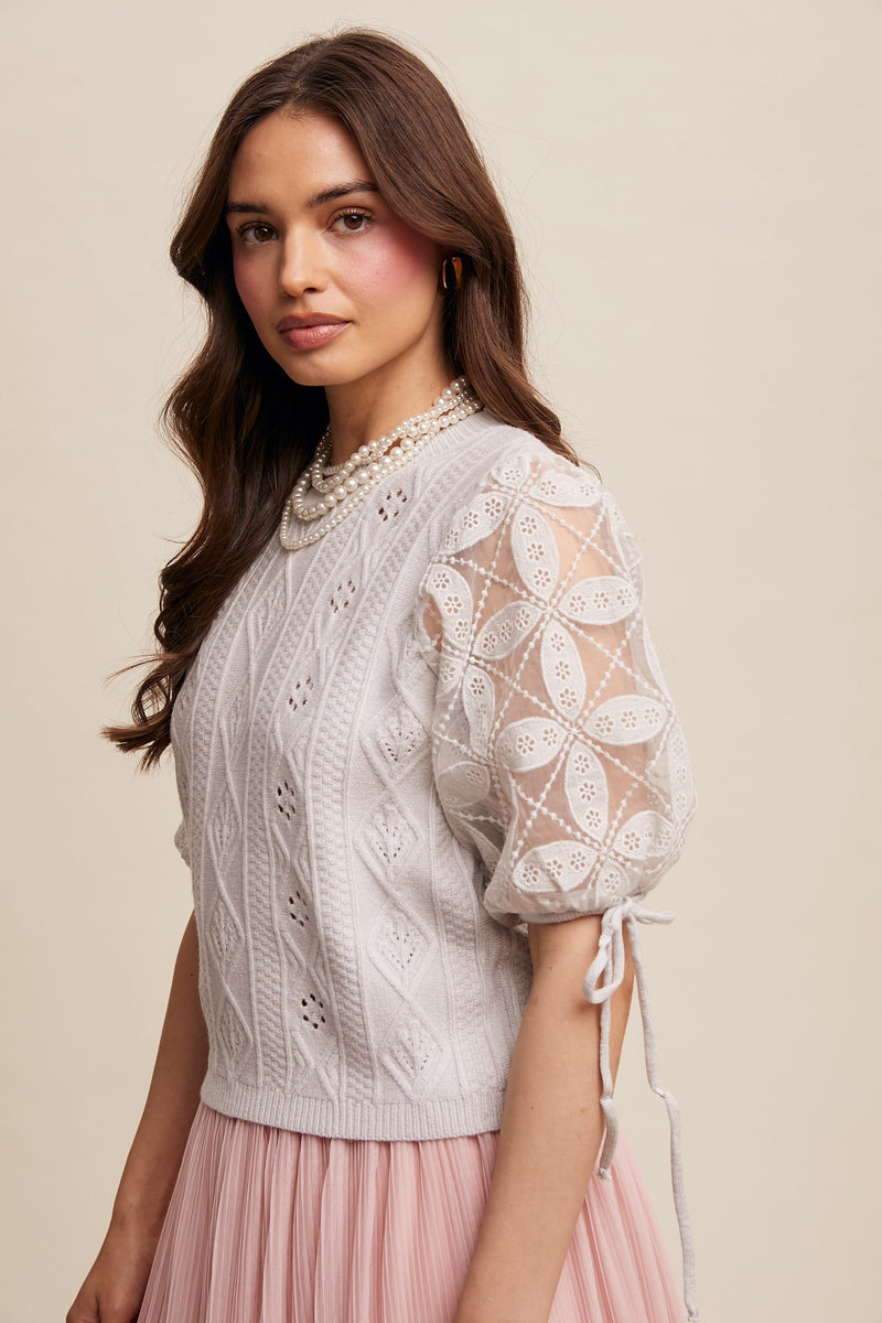 Stone Eyelet and Embroidered Sweater