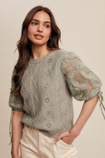 Sage Eyelet and Embroidered Sweater