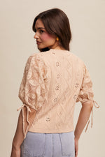 Oatmeal Eyelet and Embroidered Sweater