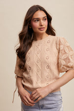 Oatmeal Eyelet and Embroidered Sweater