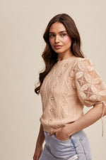 Oatmeal Eyelet and Embroidered Sweater