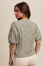 Sage Eyelet and Embroidered Sweater