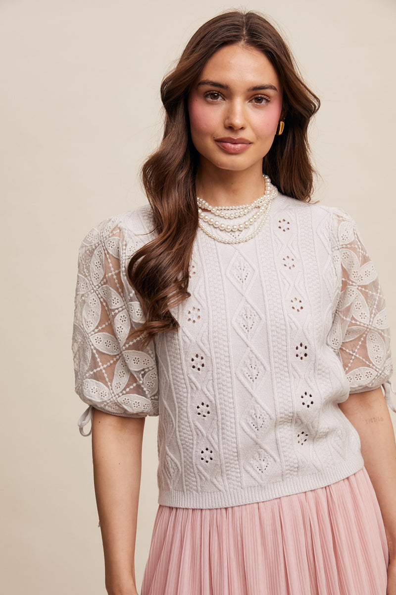 Stone Eyelet and Embroidered Sweater