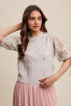 Stone Eyelet and Embroidered Sweater