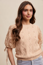 Oatmeal Eyelet and Embroidered Sweater