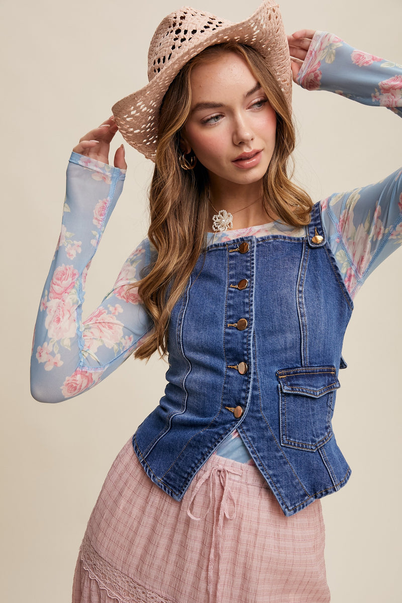 Denim Button Front Tank Vest