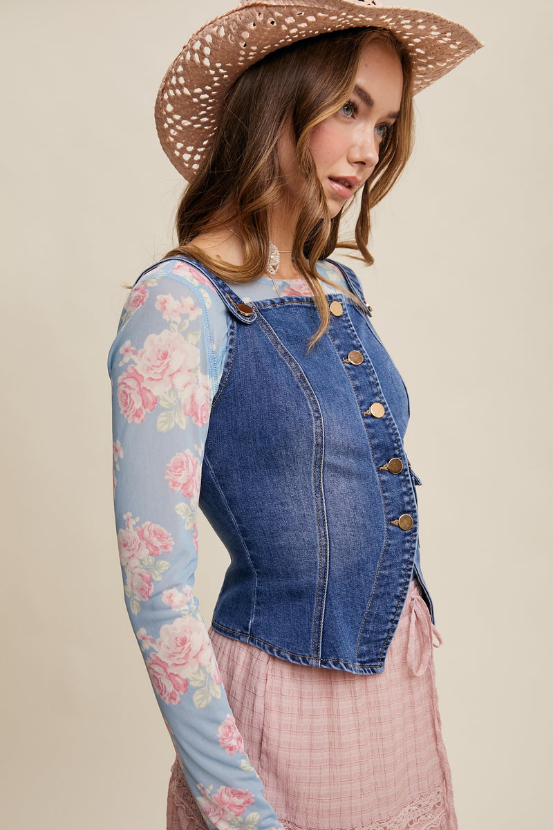 Denim Button Front Tank Vest