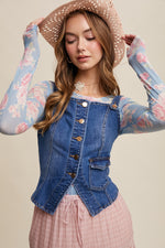 Denim Button Front Tank Vest