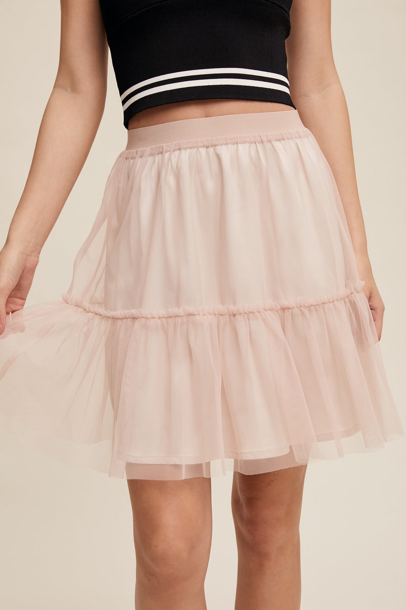 Blush Layered Mesh Mini Skirt