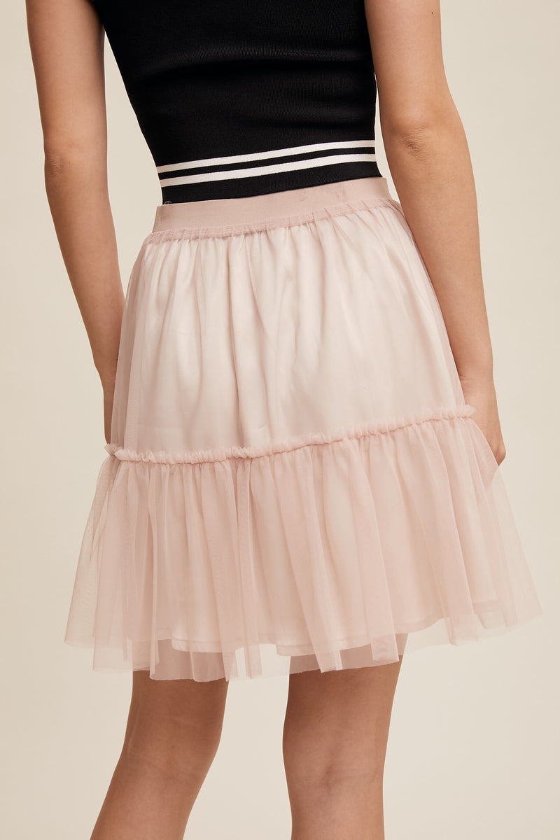 Blush Layered Mesh Mini Skirt