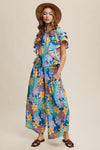 Blue Floral Printed Two Piece Set Top and Pants