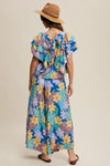 Blue Floral Printed Two Piece Set Top and Pants