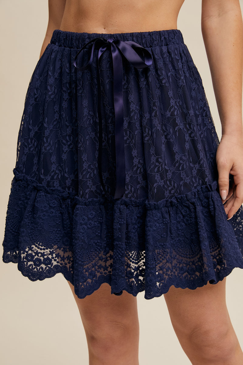 Navy Lace Mini Skirt
