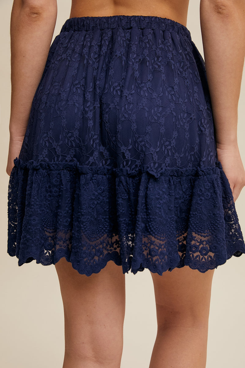 Navy Lace Mini Skirt