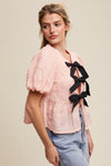 Bow Tie Floral Puff Sleeve Top in Pink