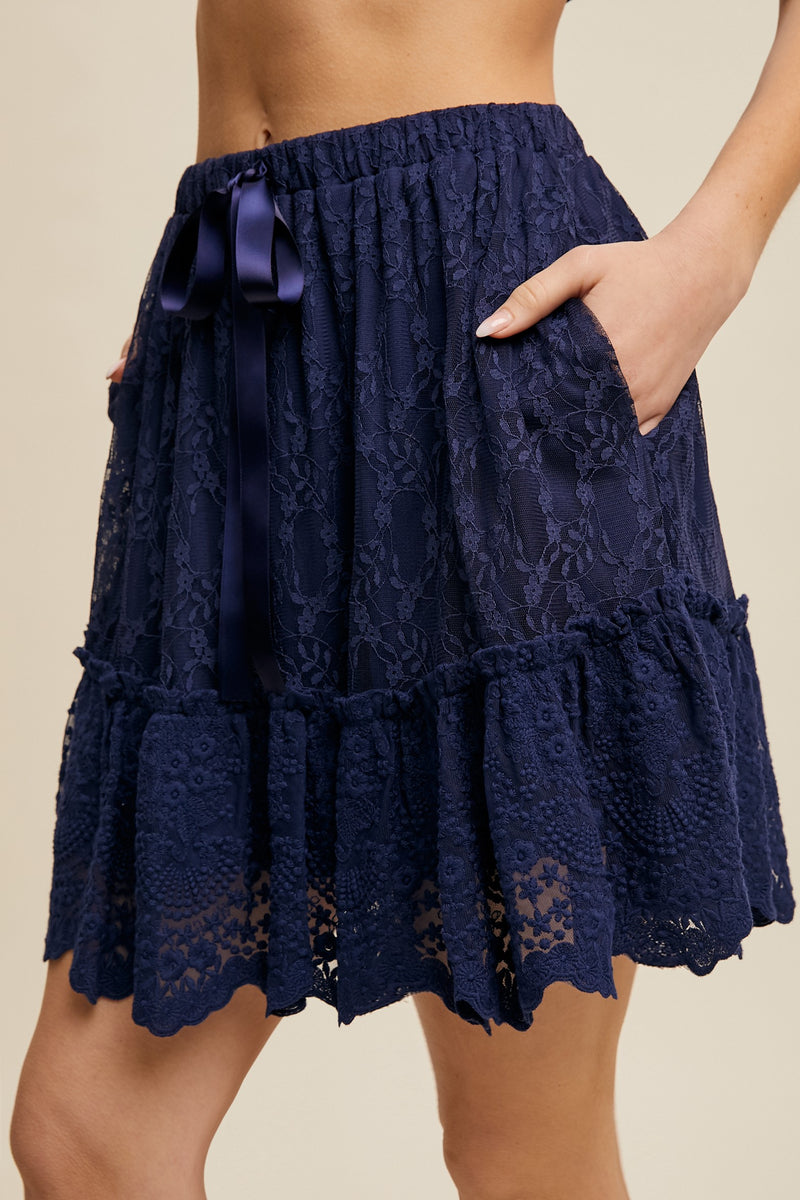 Navy Lace Mini Skirt