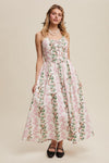 Corset Lace-Up Pink Floral Tank Maxi Dress