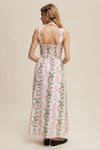 Corset Lace-Up Pink Floral Tank Maxi Dress