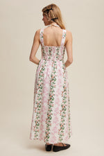 Corset Lace-Up Pink Floral Tank Maxi Dress