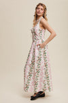 Corset Lace-Up Pink Floral Tank Maxi Dress