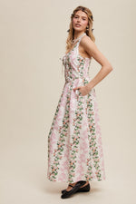 Corset Lace-Up Pink Floral Tank Maxi Dress