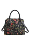 Morning Garden in Black Tapestry Satchel Bag