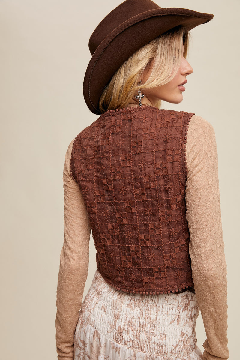 Mocha Lace Eyelet Vest