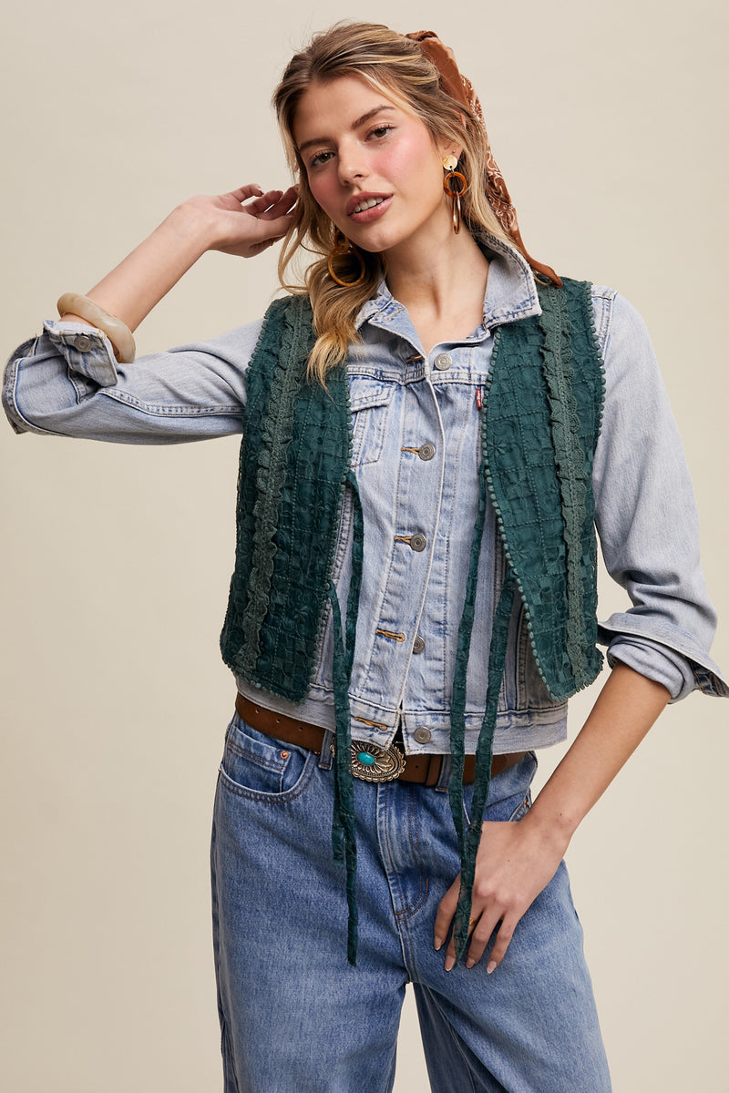 Dark Green Lace Eyelet Vest