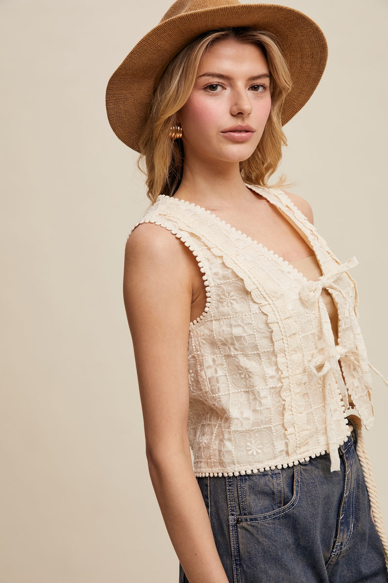 Cream Lace Eyelet Vest