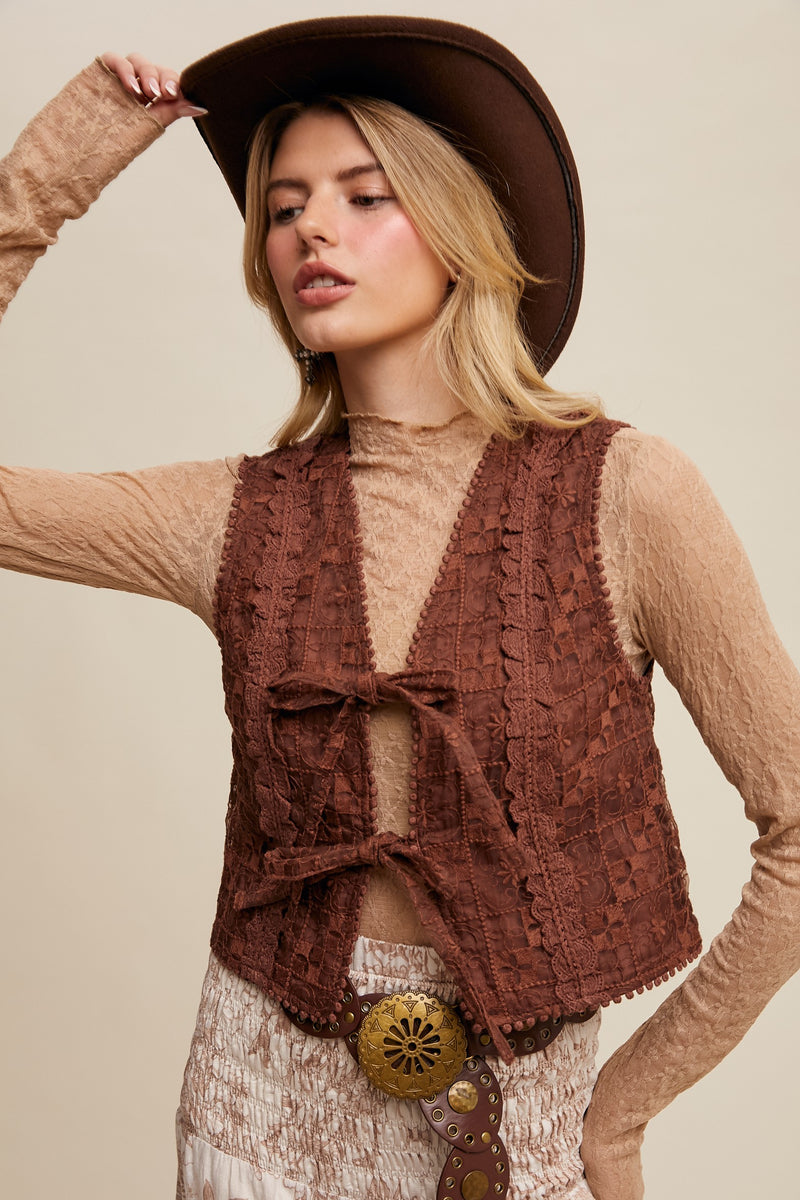 Mocha Lace Eyelet Vest