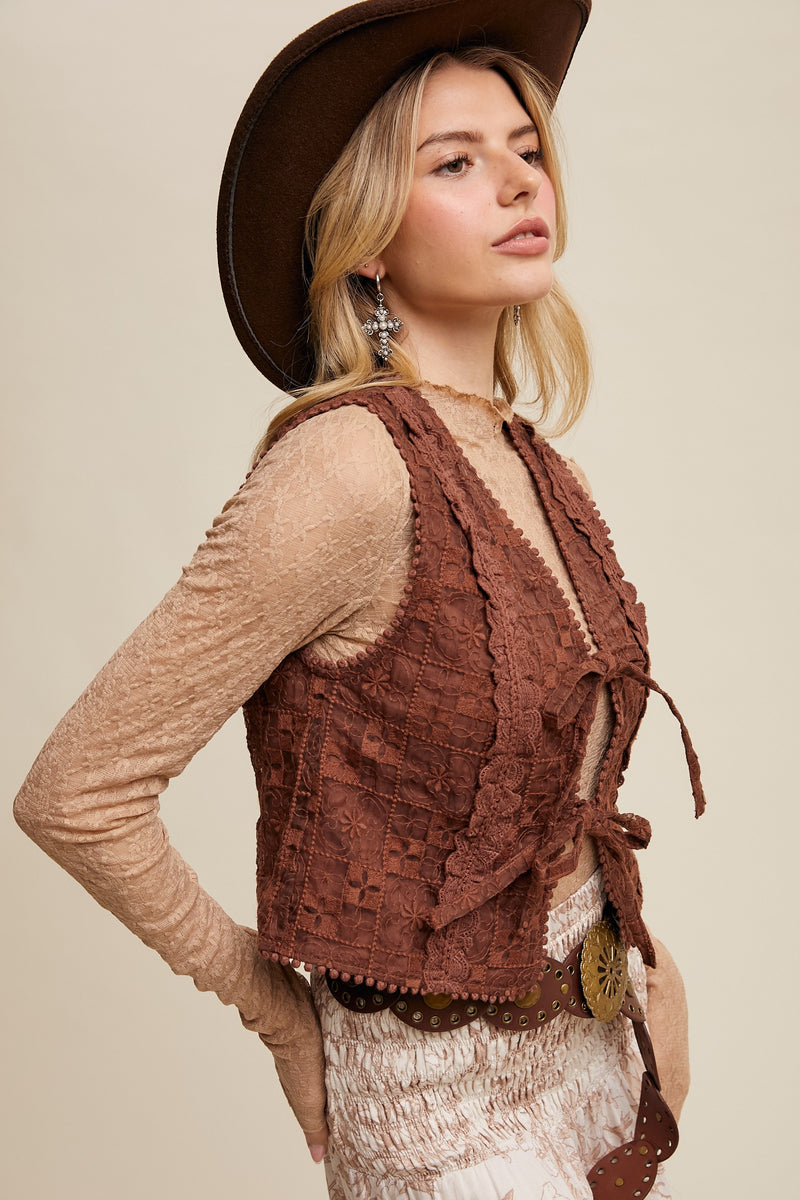 Mocha Lace Eyelet Vest