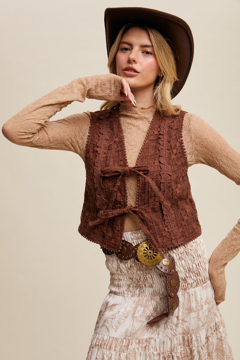 Mocha Lace Eyelet Vest