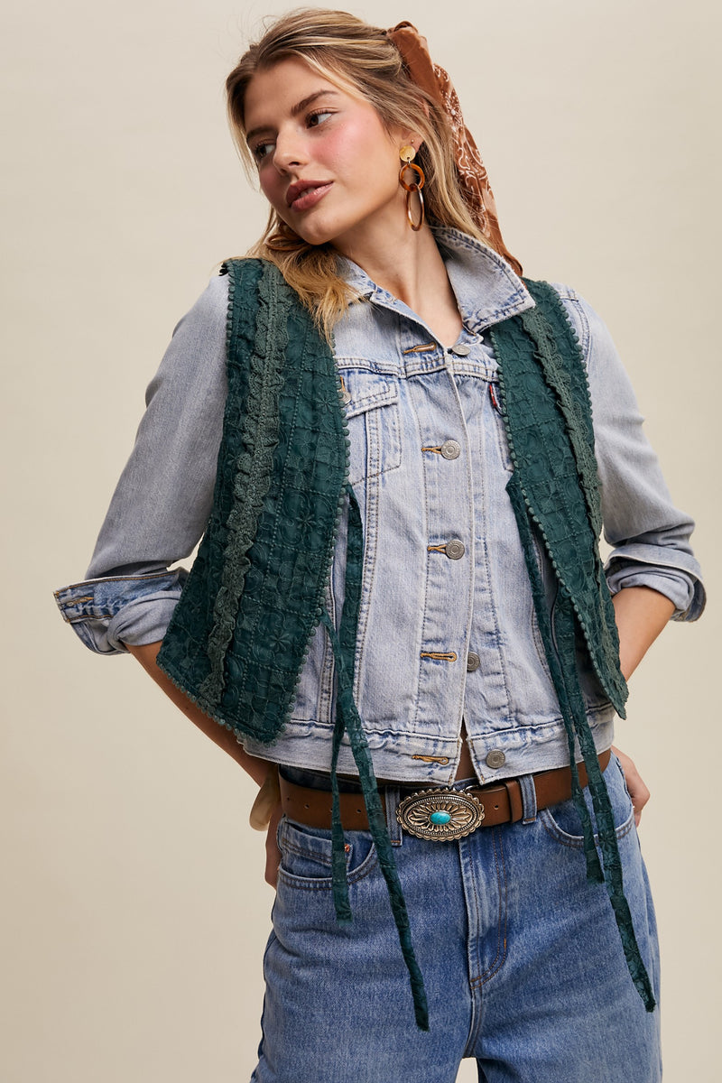 Dark Green Lace Eyelet Vest