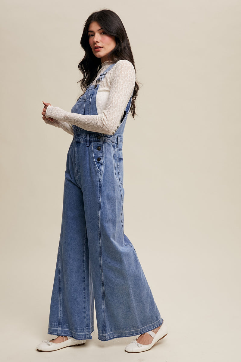 Wide Leg Denim Overalls