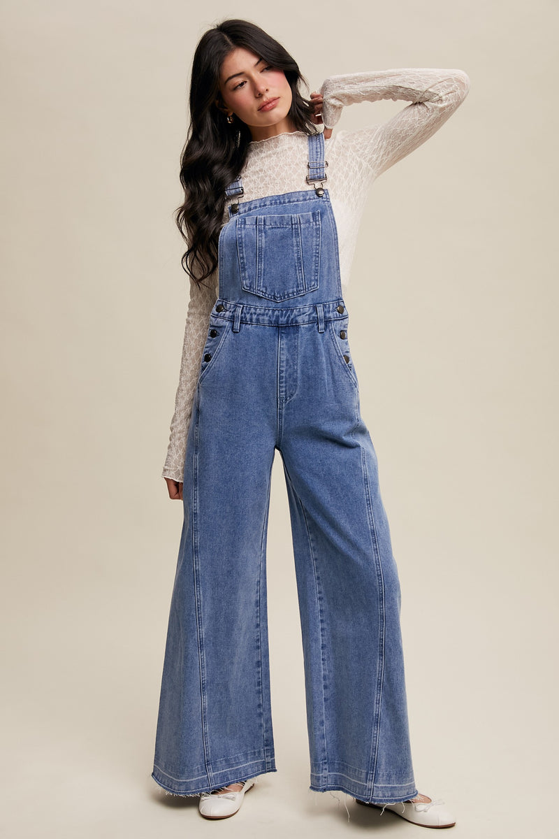 Wide Leg Denim Overalls