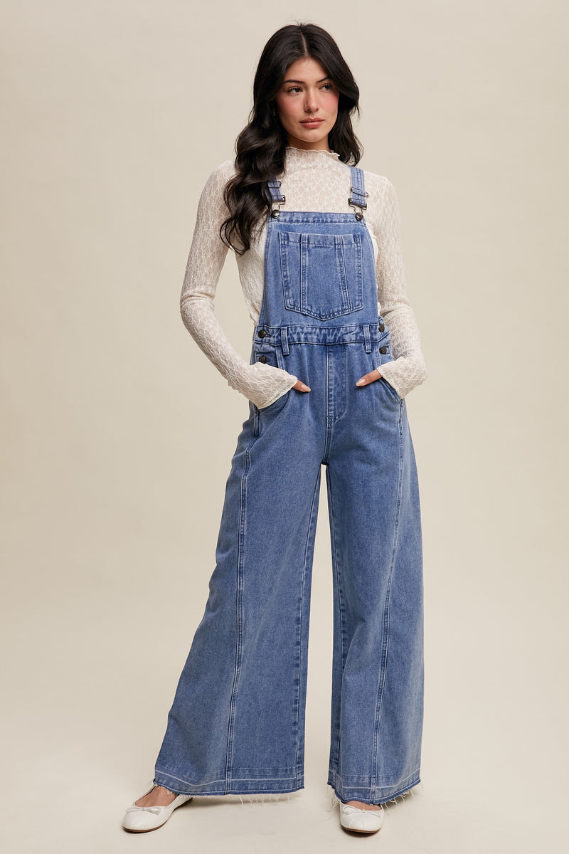 Wide Leg Denim Overalls