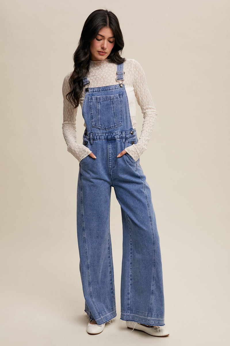 Wide Leg Denim Overalls