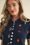 Embroidered Short Sleeve Navy Cardigan
