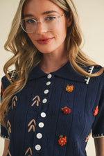 Embroidered Short Sleeve Navy Cardigan