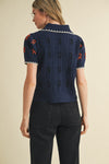 Embroidered Short Sleeve Navy Cardigan