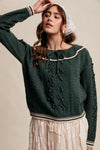 Forest Pom Pom Cable Knit Collared Sweater