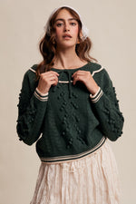Forest Pom Pom Cable Knit Collared Sweater
