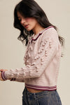 Blush Pom Pom Cable Knit Collared Sweater