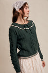 Forest Pom Pom Cable Knit Collared Sweater